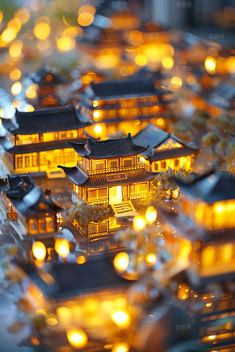国潮光效建筑高清传统模型