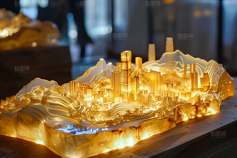 国潮光效建筑幻想风立体模型