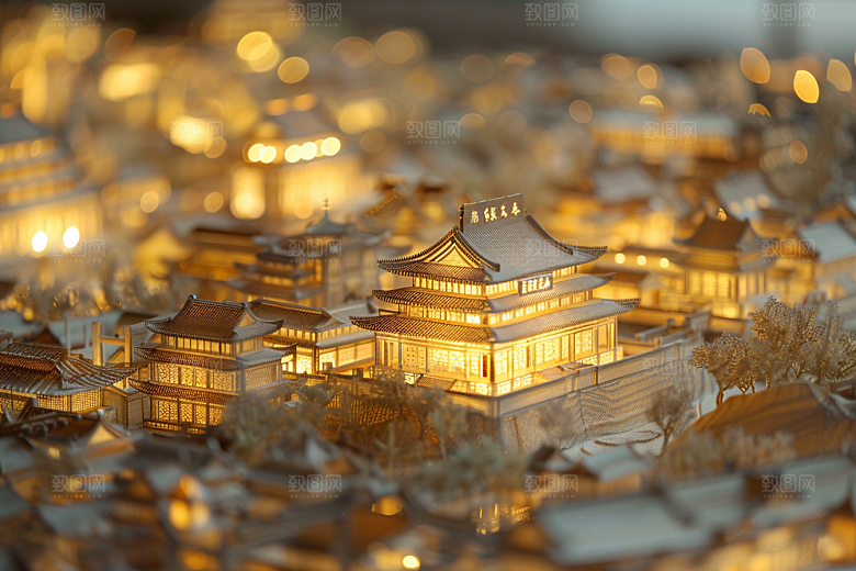 国潮光效建筑时尚超现实模型