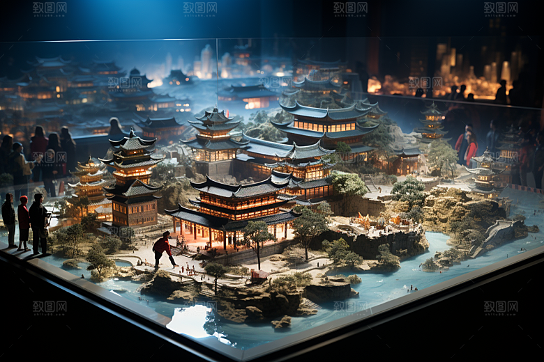 国潮光效建筑潮流幻想风模型