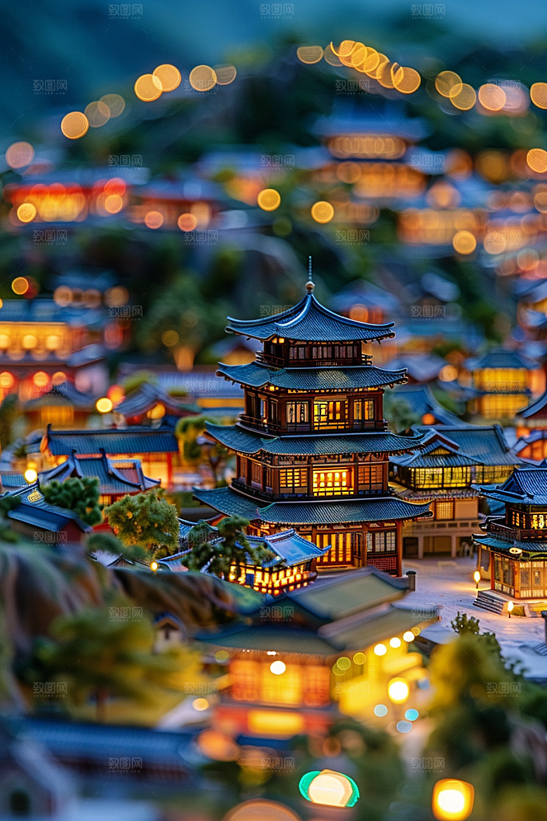 国潮光效建筑潮流中国风模型