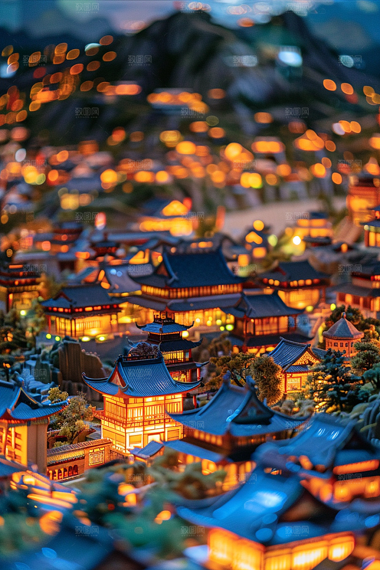 国潮光效建筑梦幻赛博朋克模型