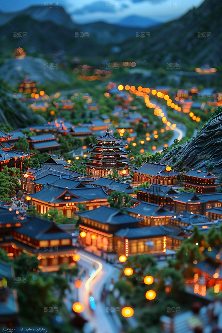国潮光效建筑3D梦幻模型