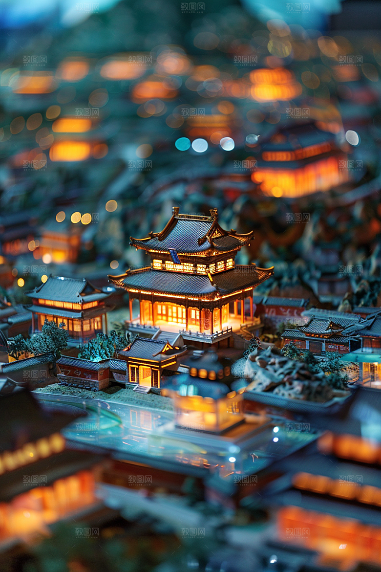 国潮光效建筑高清梦幻模型