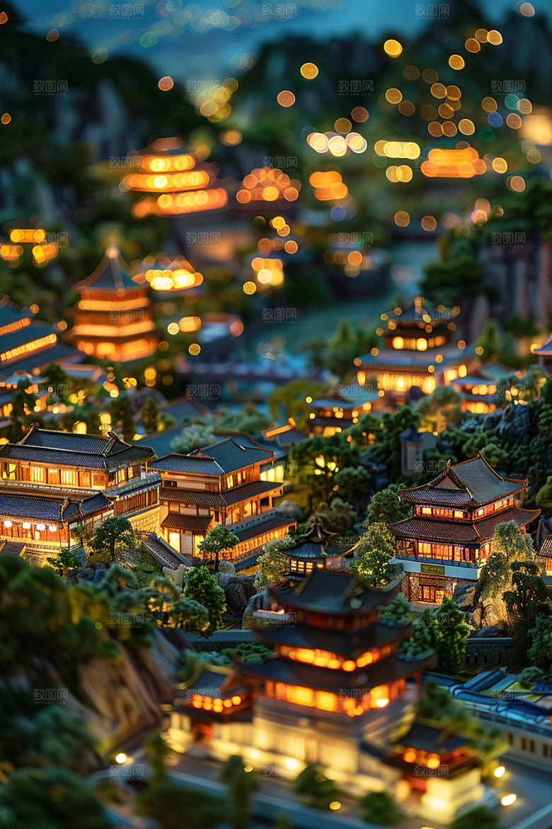 国潮光效建筑传统幻想风模型