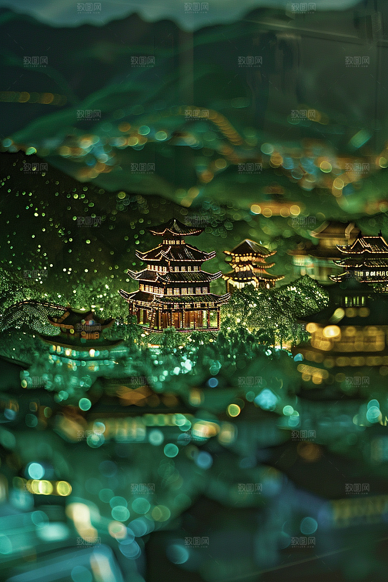 国潮光效建筑高清3D模型