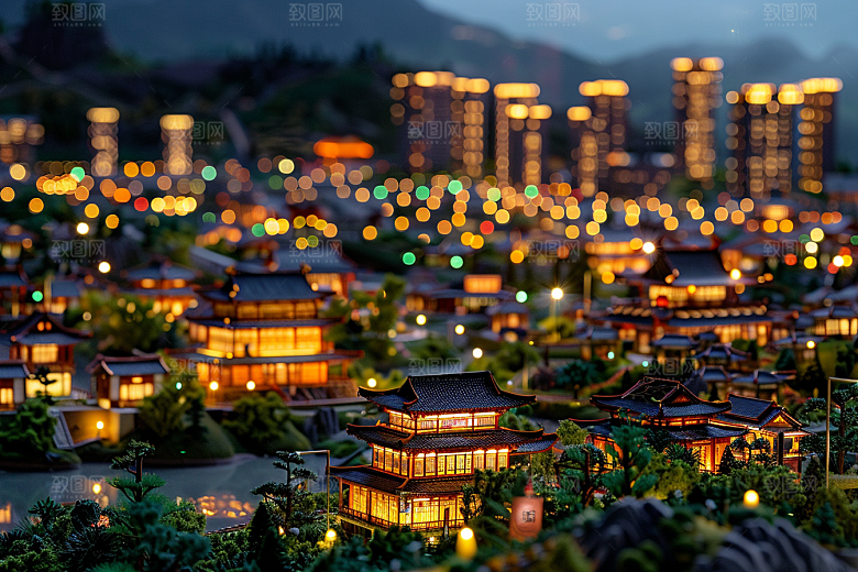 国潮光效建筑赛博朋克梦幻模型