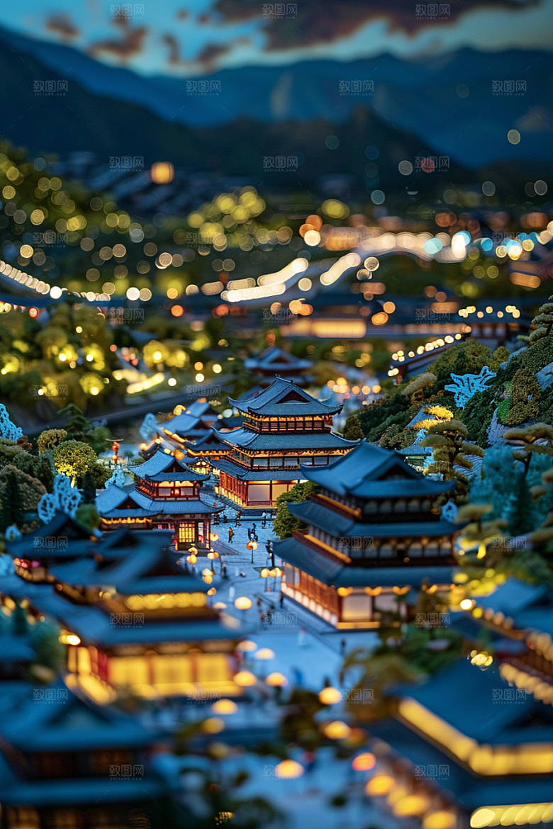 国潮光效建筑传统中国风模型