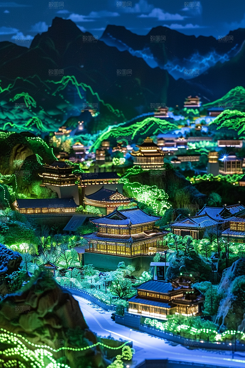 国潮光效建筑中国风幻想风模型