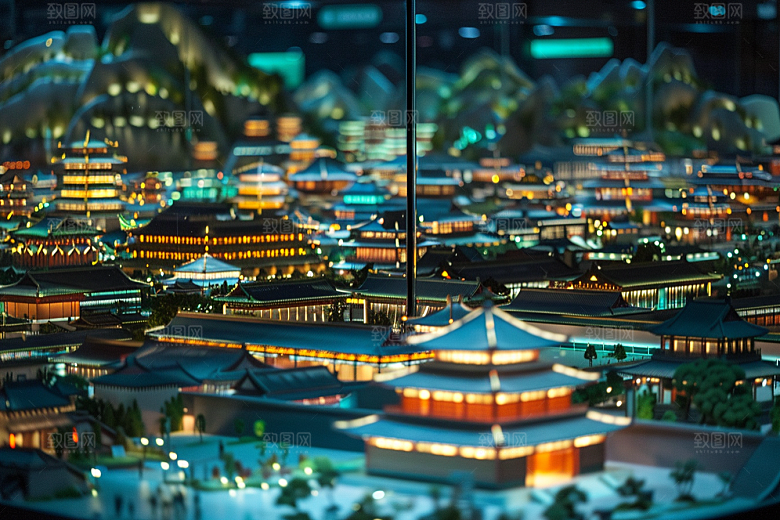 国潮光效建筑超现实赛博朋克模型