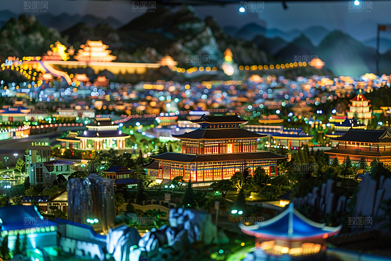 国潮光效建筑幻想风中国风模型