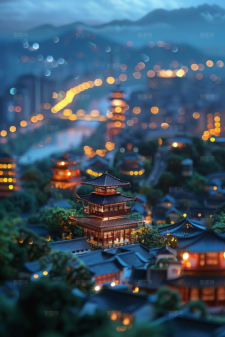 国潮光效建筑质感高清模型