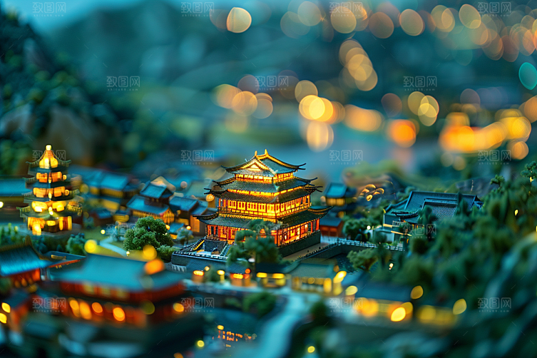 国潮光效建筑中国风幻想风模型