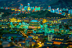 国潮光效建筑山水梦幻模型