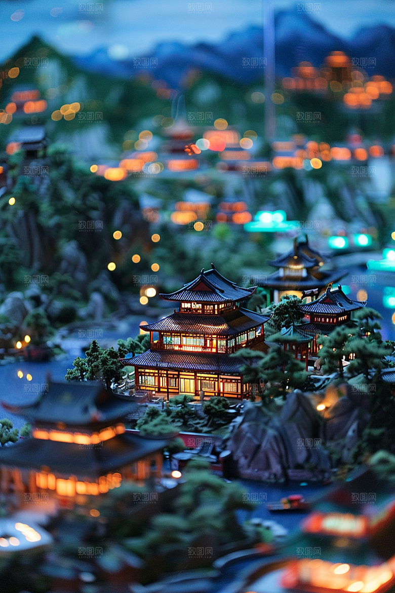 国潮光效建筑时尚3D模型