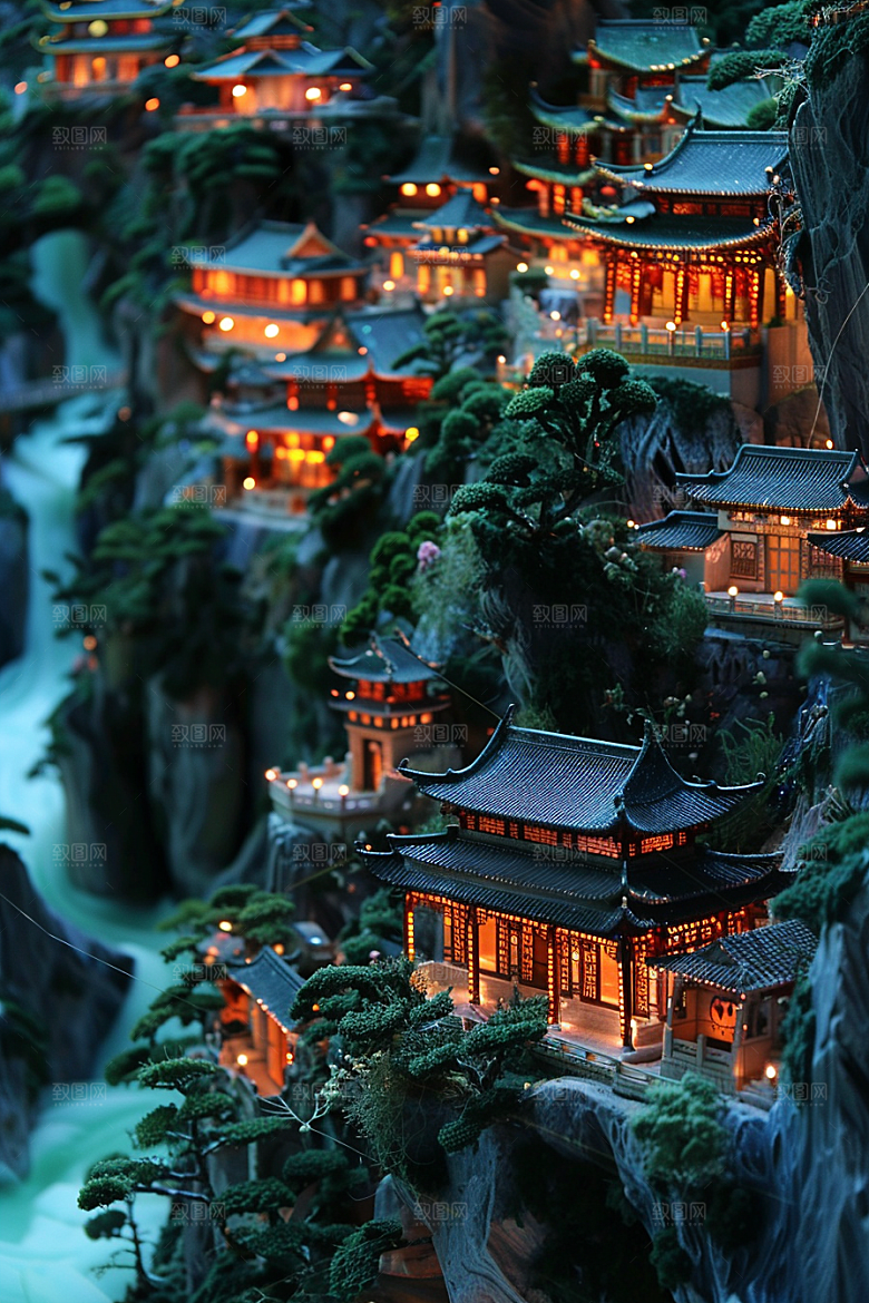 国潮光效建筑赛博朋克中国风模型