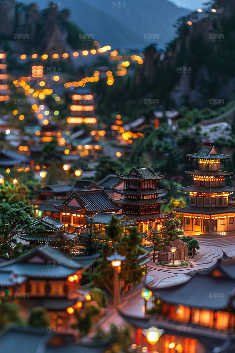 国潮光效建筑高清梦幻模型