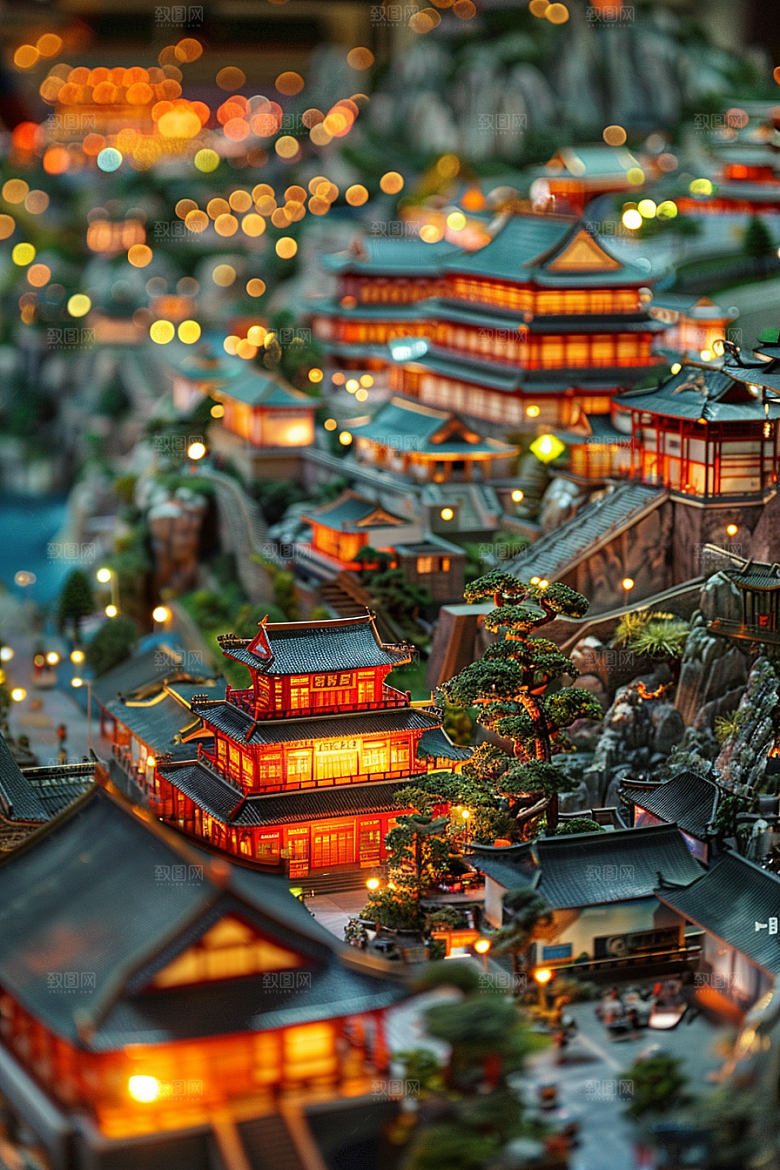 国潮光效建筑赛博朋克幻想风模型