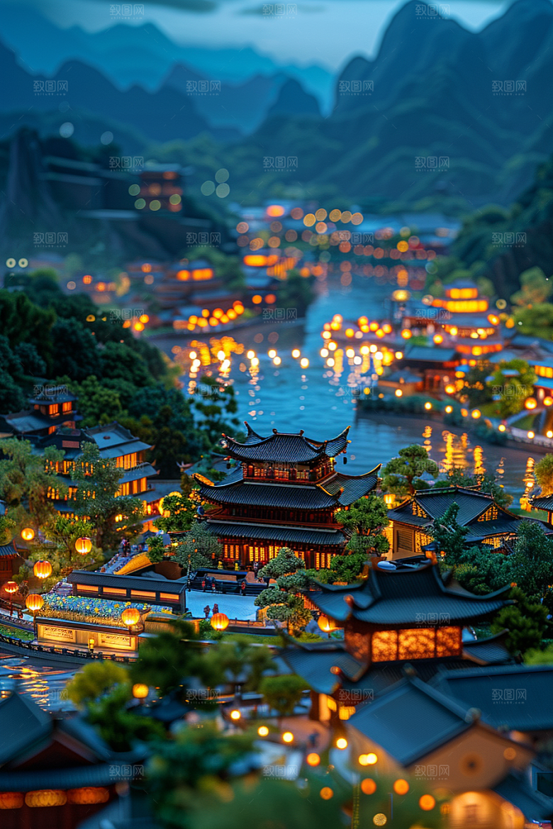 国潮光效建筑高清幻想风模型