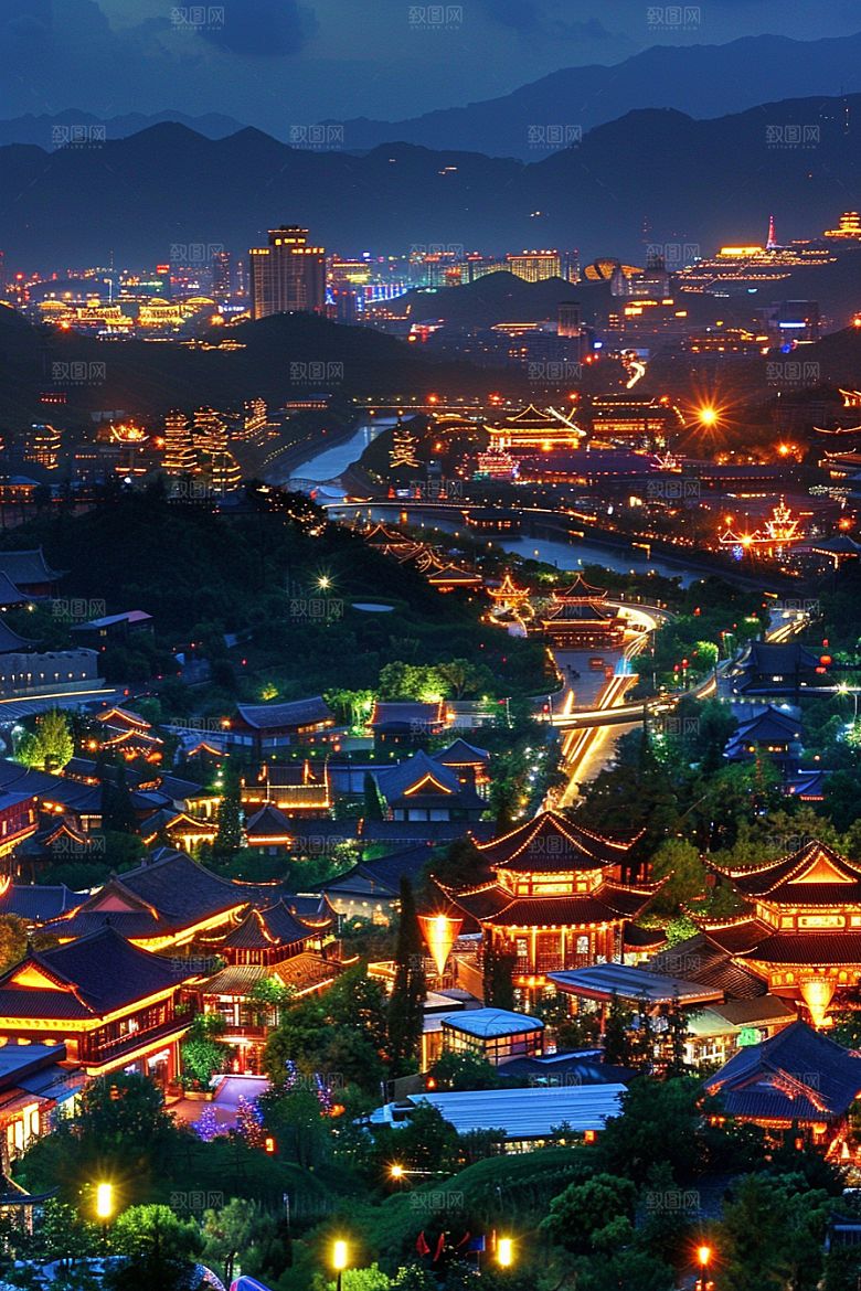 国潮光效建筑立体赛博朋克模型