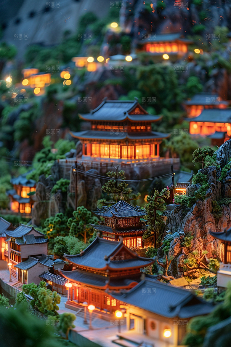 国潮光效建筑质感赛博朋克模型