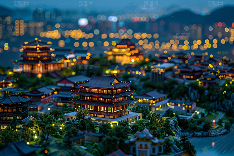 国潮光效建筑3D潮流模型