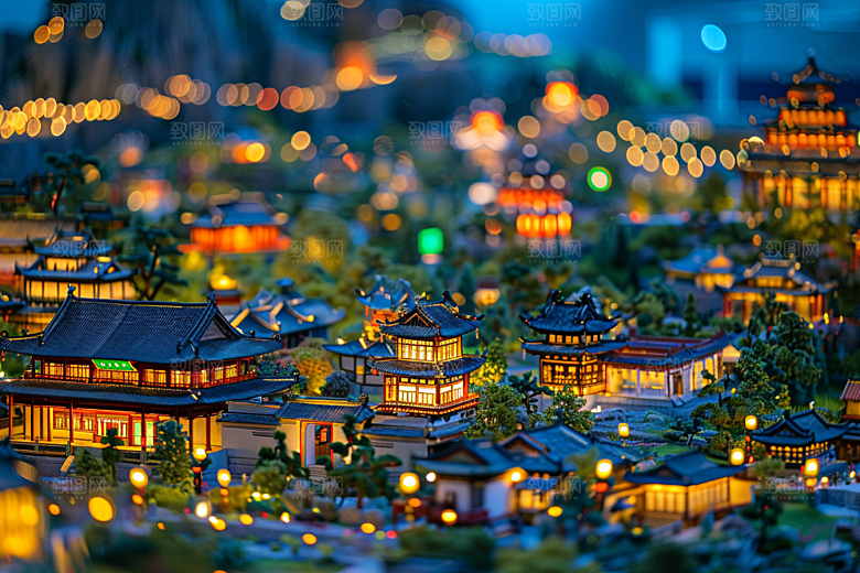 国潮光效建筑幻想风中国风模型