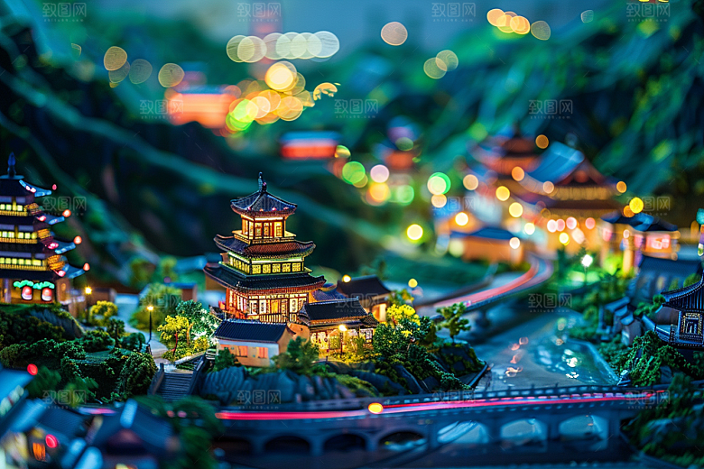 国潮光效建筑中国风高清模型