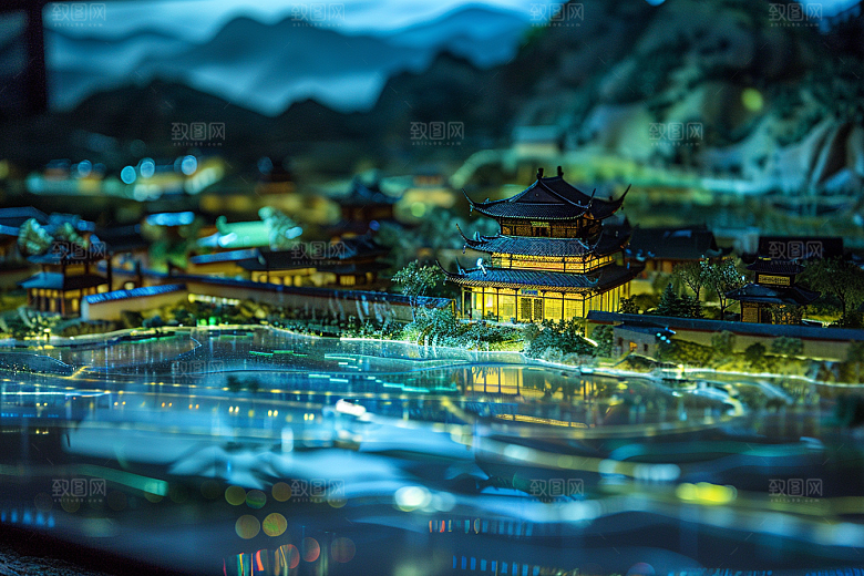 国潮光效建筑赛博朋克3D模型