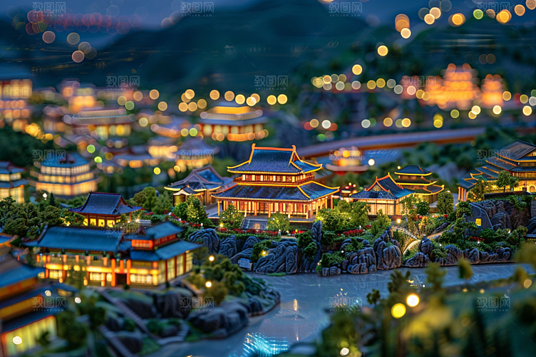 国潮光效建筑时尚幻想风模型