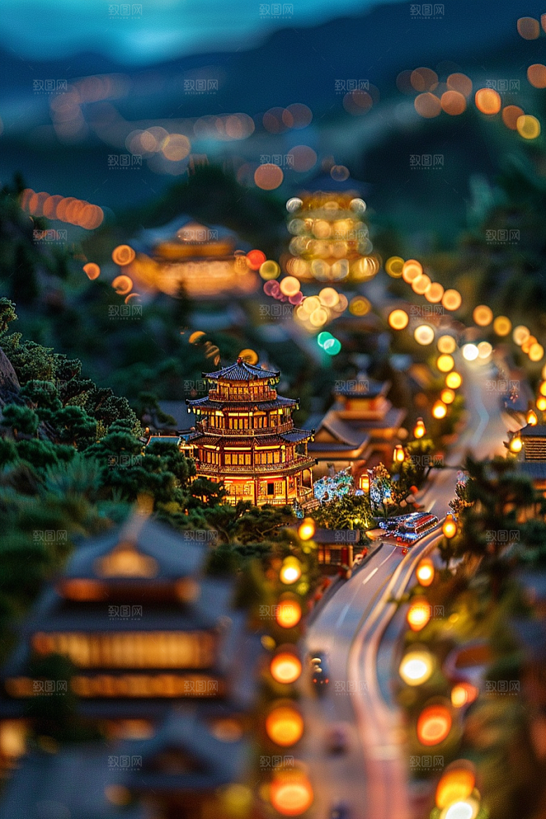 国潮光效建筑高清梦幻模型