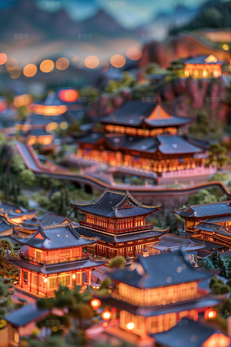 国潮光效建筑中国风高清模型
