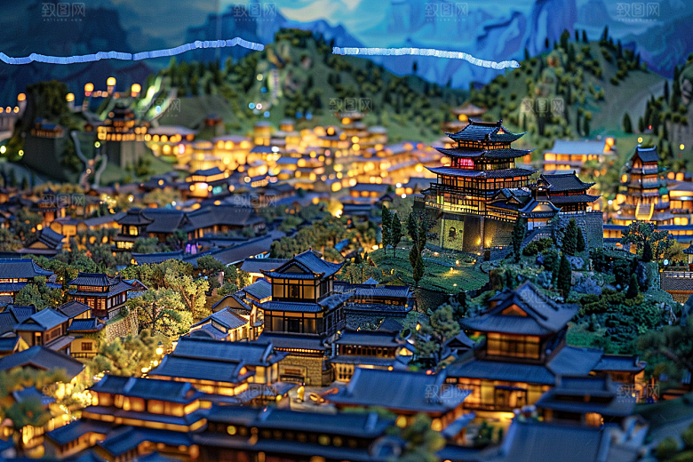 国潮光效建筑中国风幻想风模型