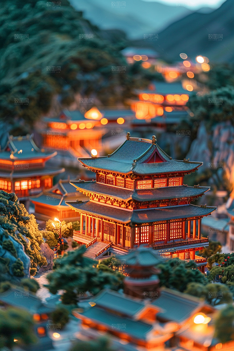 国潮光效建筑赛博朋克幻想风模型