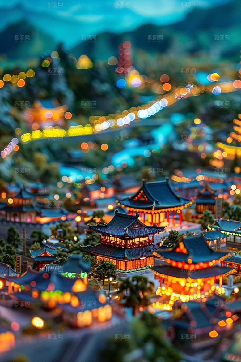 国潮光效建筑梦幻时尚模型