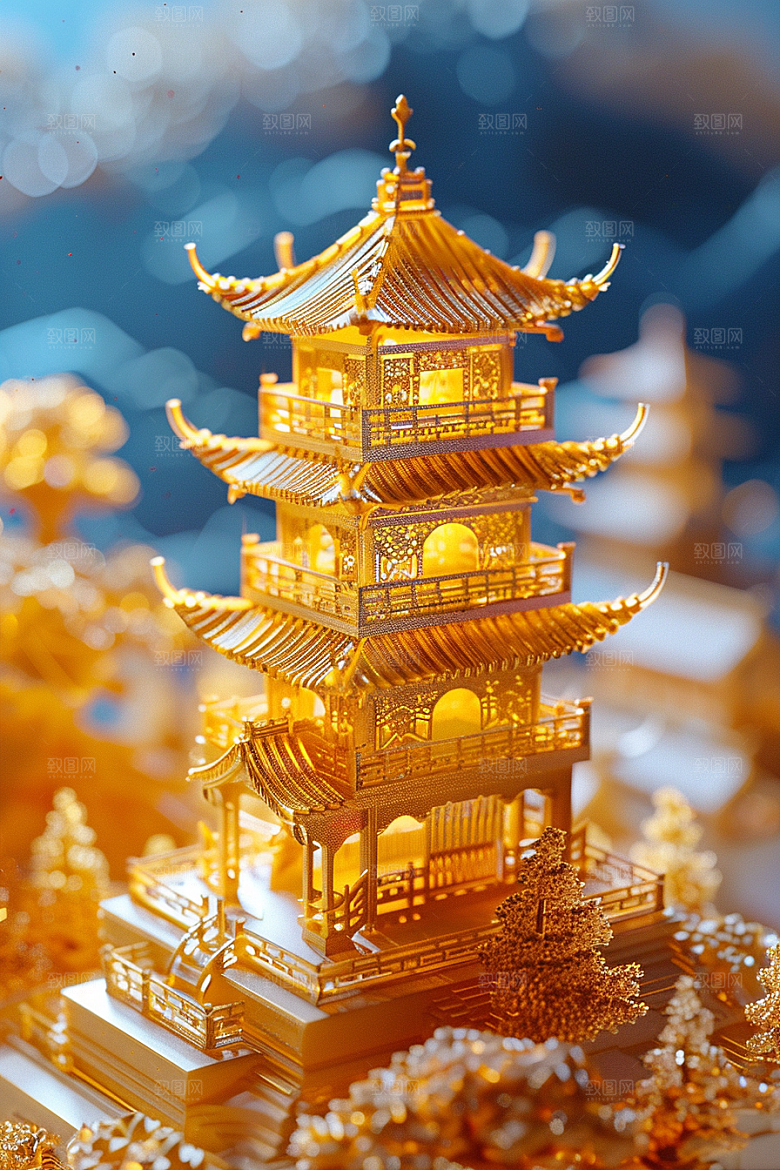 国潮光效建筑高清赛博朋克模型