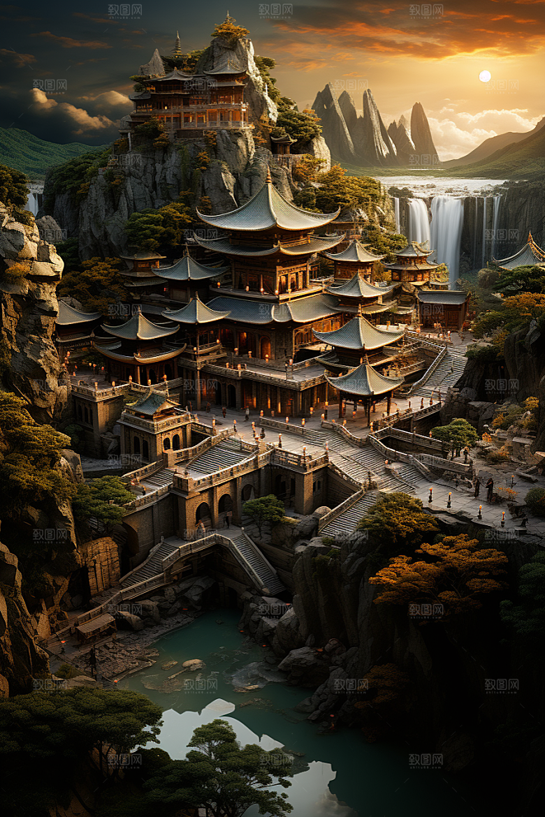 国潮光效建筑高清幻想风模型