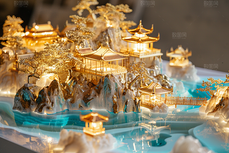 国潮光效建筑幻想风中国风模型