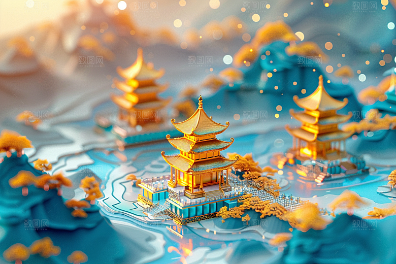 国潮光效建筑质感赛博朋克模型