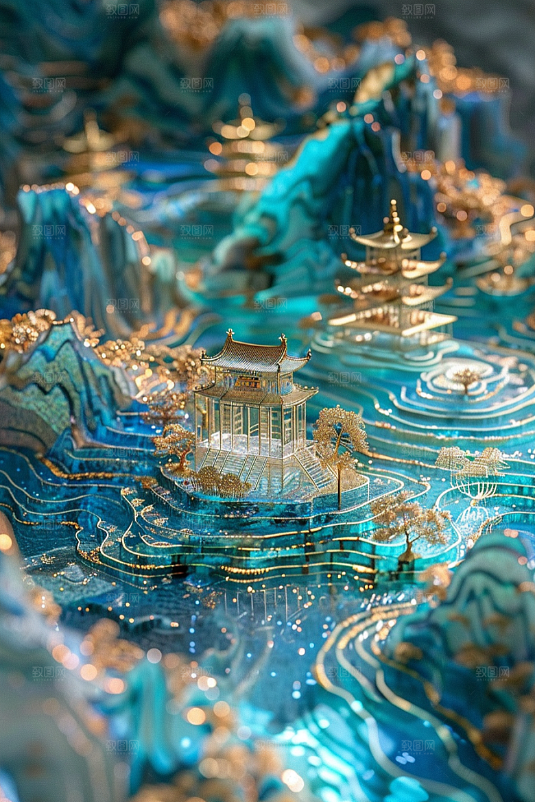 国潮光效建筑高清3D模型