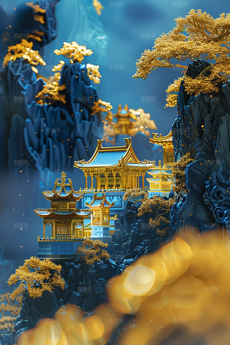 国潮光效建筑立体高清模型