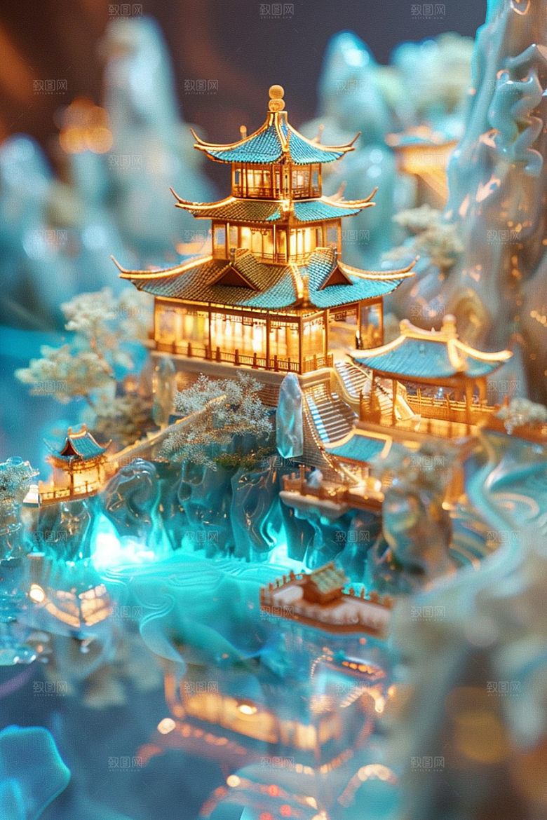 国潮光效建筑幻想风高清模型