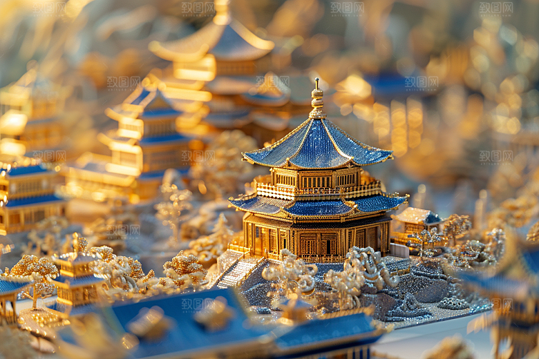 国潮光效建筑潮流幻想风模型