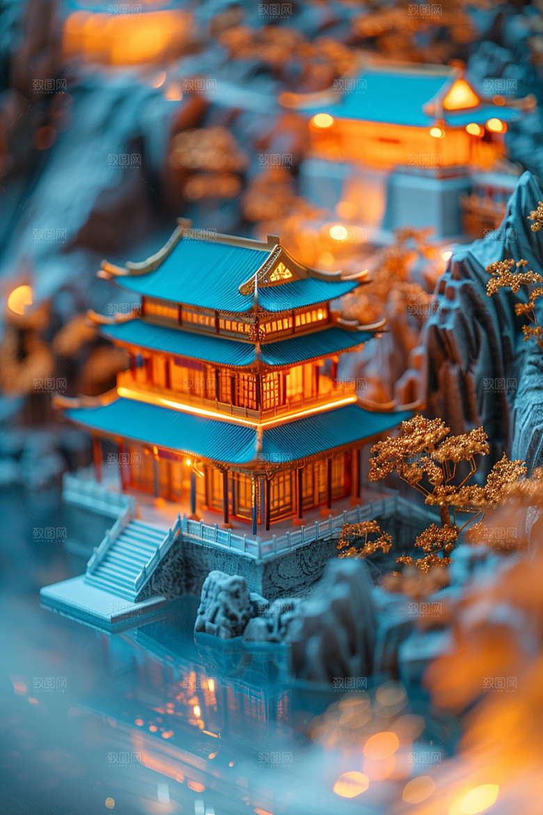 国潮光效建筑时尚高清模型
