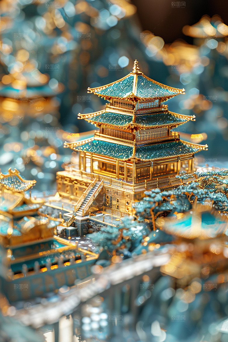国潮光效建筑时尚微距模型