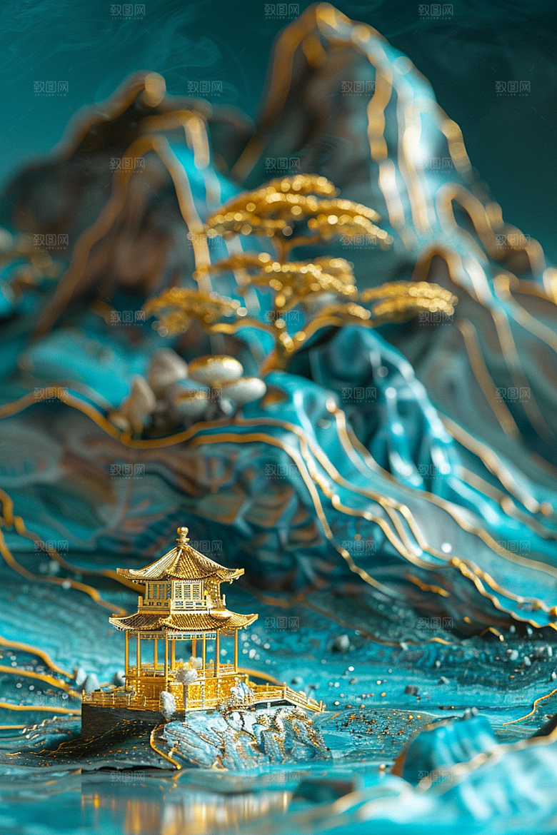 国潮光效建筑赛博朋克立体模型