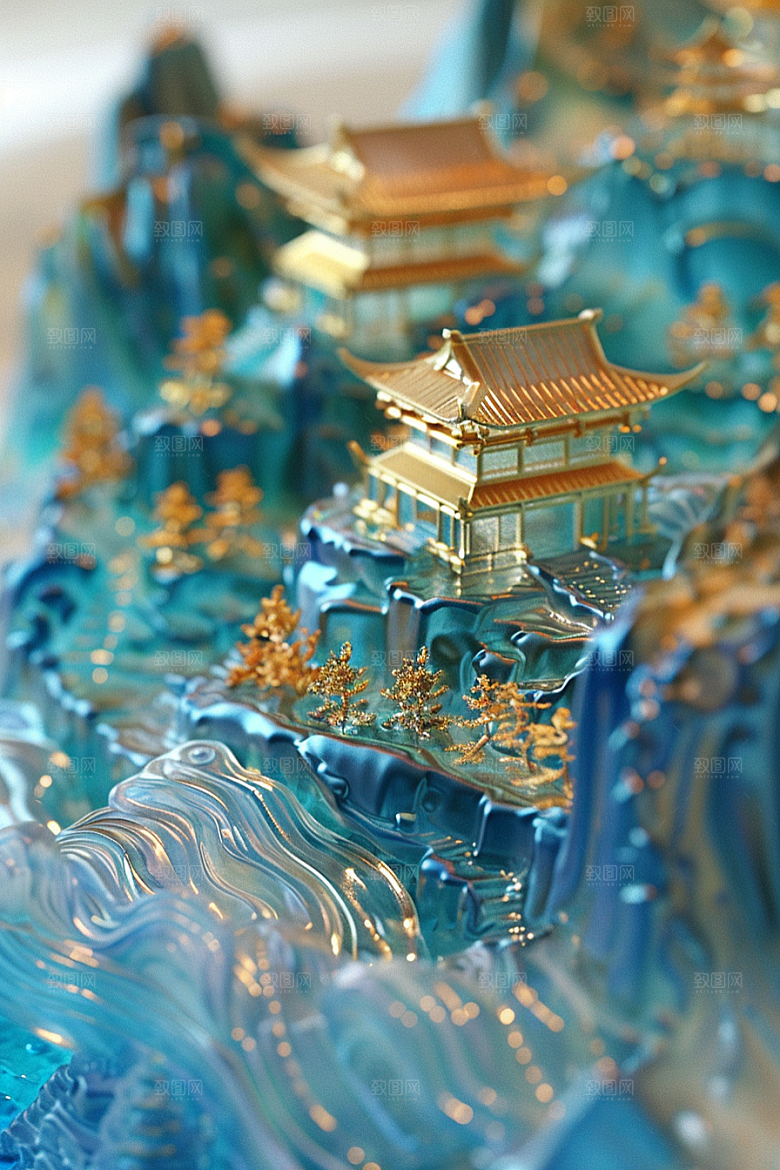 国潮光效建筑超现实3D模型