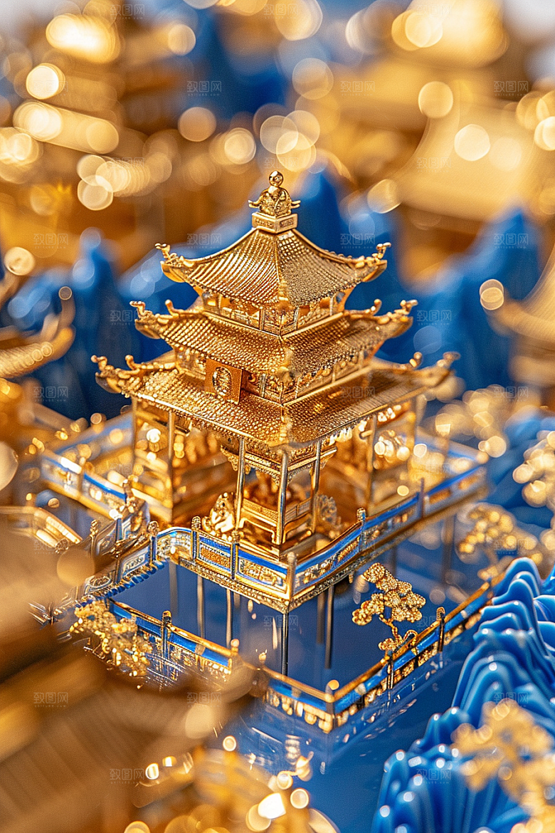 国潮光效建筑梦幻潮流模型