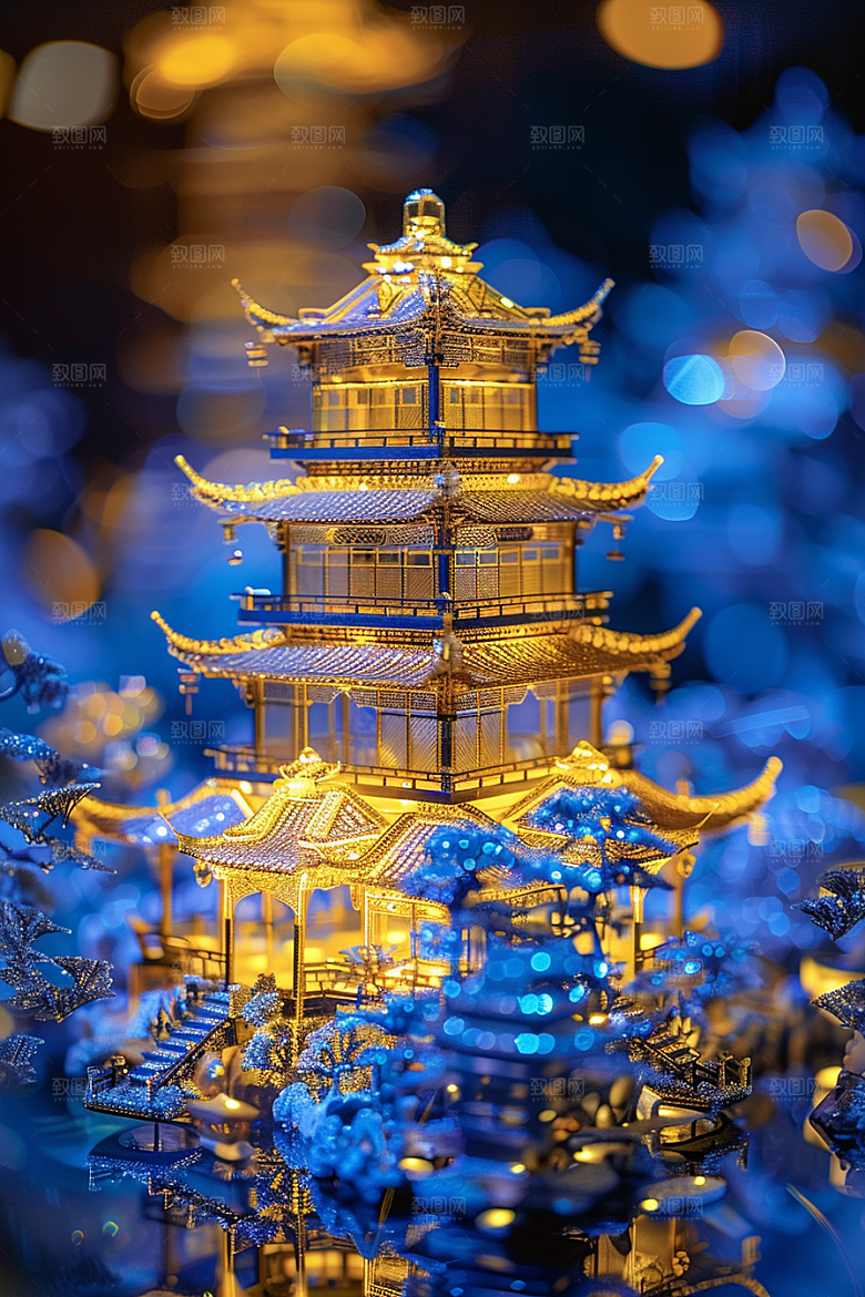国潮光效建筑传统高清模型
