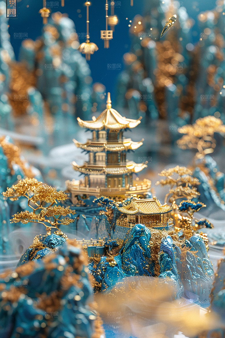 国潮光效建筑高清梦幻模型